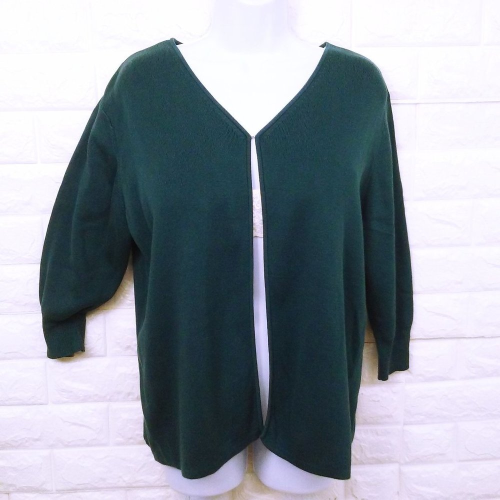 Clio-II Silk Open-Front Cardigan Sweater Lady-1X Puff Sleeve V-Neck Minimalist